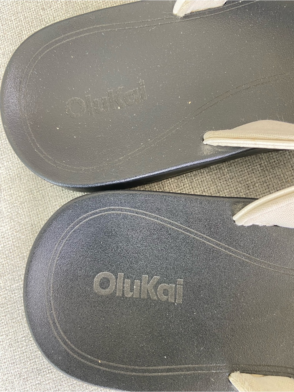 OluKai Black Footbed Sandals with Cream Straps - Picture 2 of 5